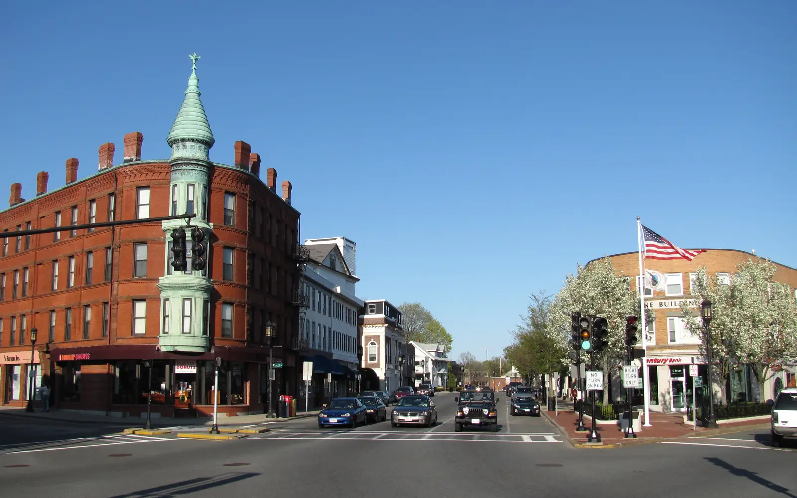 Brick storefronts at Medford Square